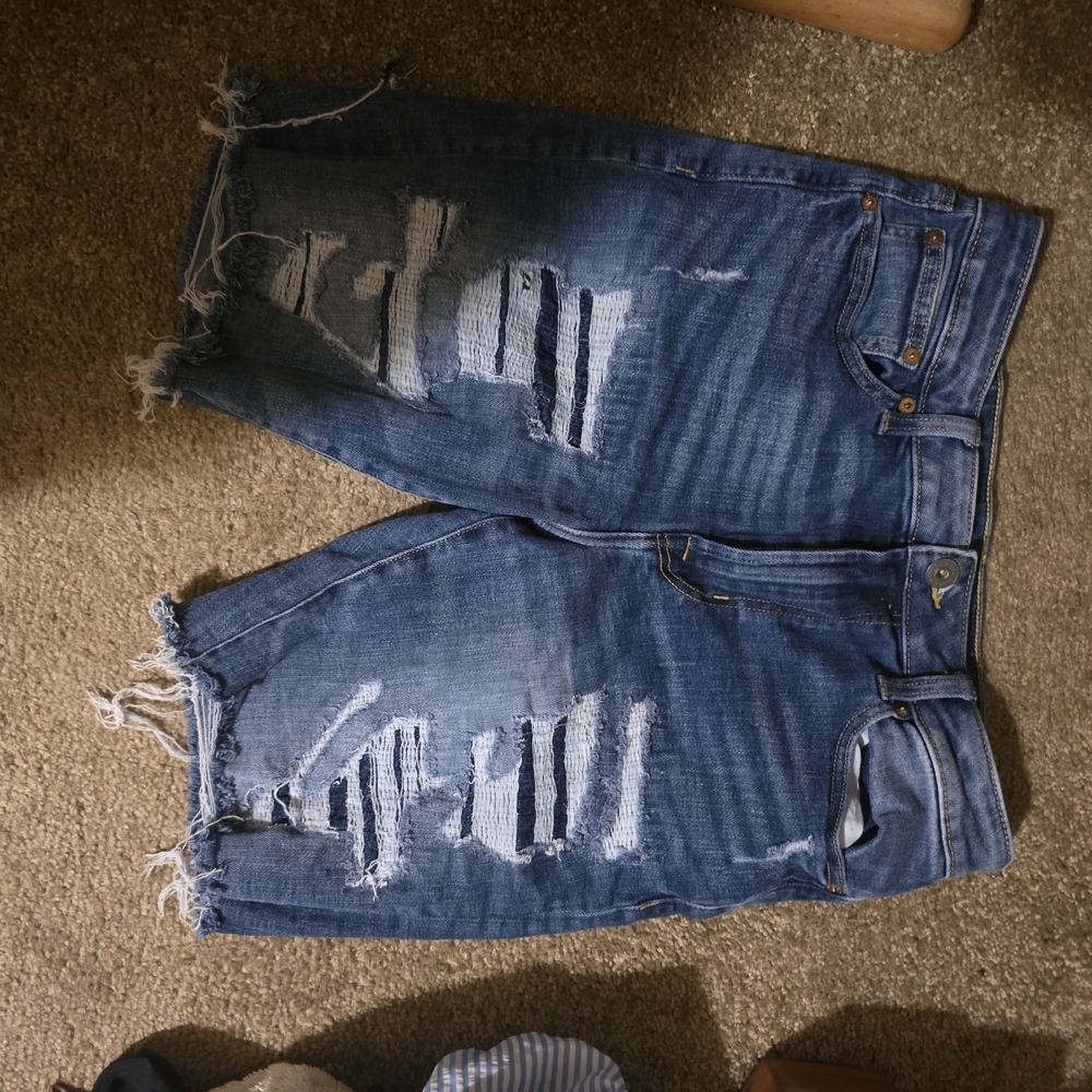 American Eagle Outfitters Blue Distressed Denim Shorts